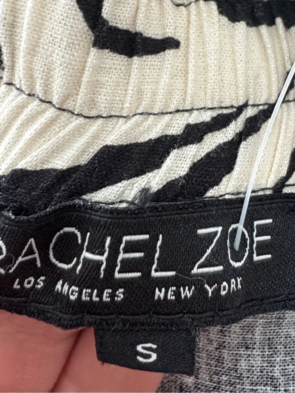 Rachel Zoe black & white tropical leaf pattern linen blend wide-leg pants Size S